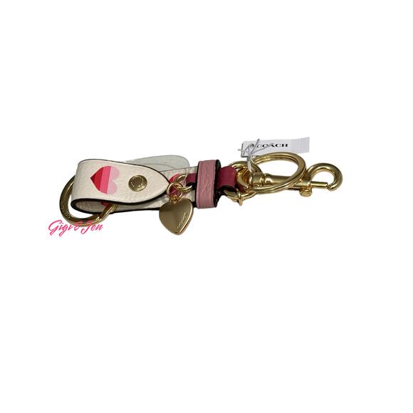 Coach trigger snap bag charm striped heart NEW - Picture 5 of 6